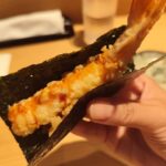 海苔で巻かれたサクサクの海老天ぷら巻き。川崎青年会議所の先輩にご馳走になった特別な一品。